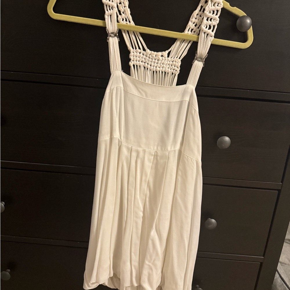 Cream Sleeveless Babydoll Top with Macramé Straps